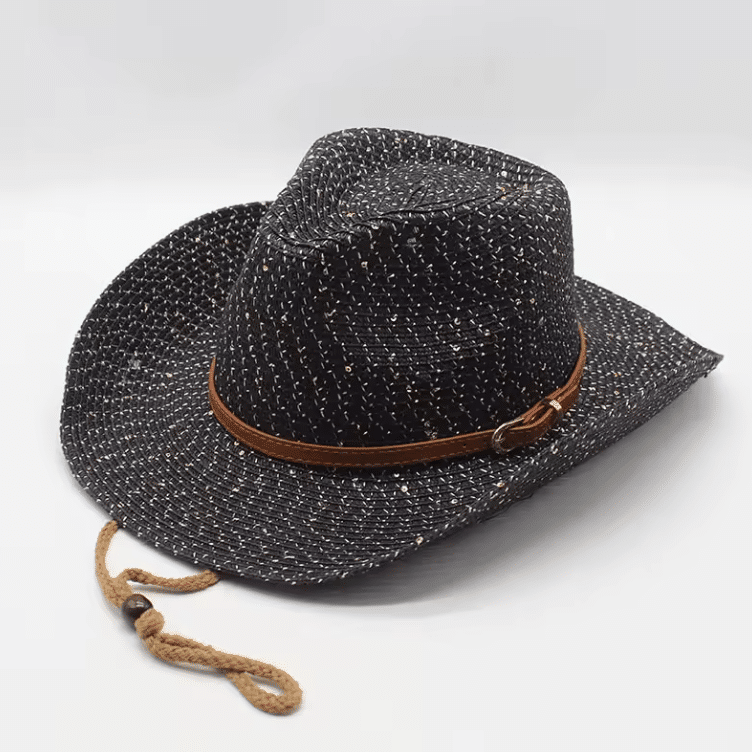 Chapeau cowboy en paille bandeau western été (3)