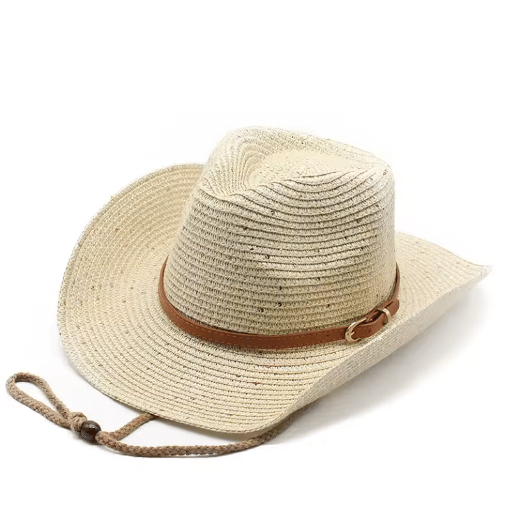 Chapeau cowboy en paille bandeau western été (4)