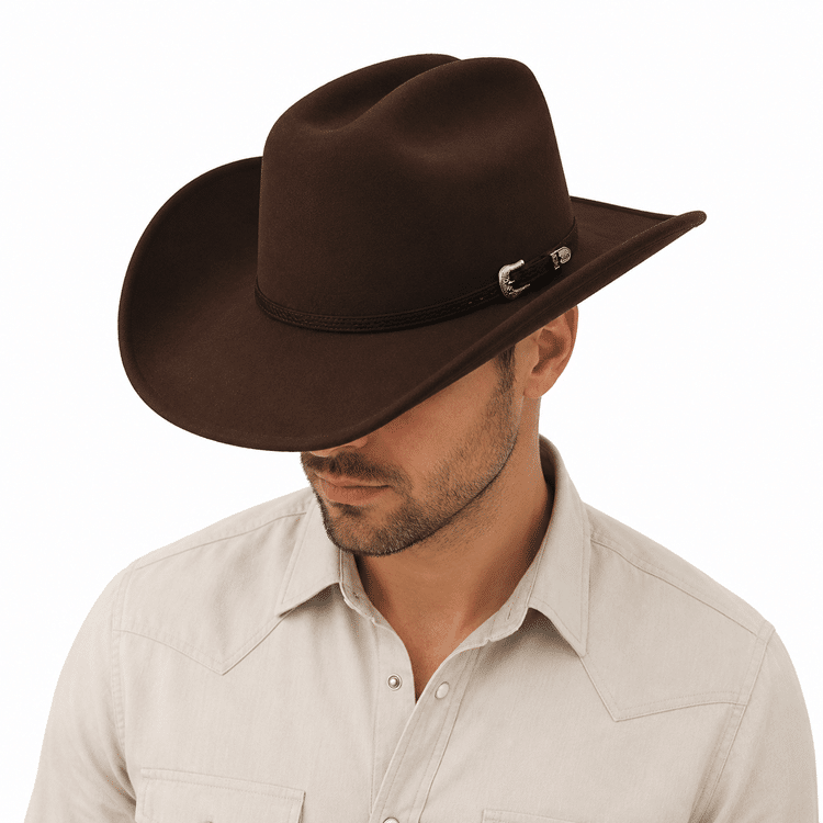 Chapeau cowboy marron à bord relevé (4)