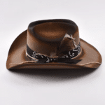 Chapeau cowboy marron personnalisé en laine naturelle fait main (1)