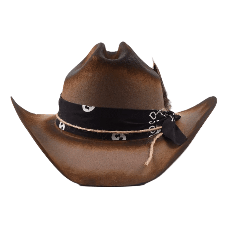 Chapeau cowboy marron personnalisé en laine naturelle fait main (2)