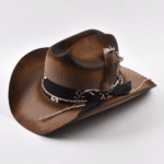 Chapeau cowboy marron personnalisé en laine naturelle fait main (3)