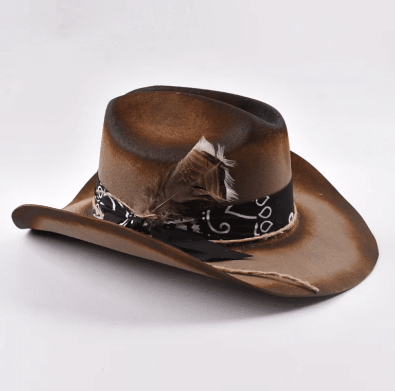 Chapeau cowboy marron personnalisé en laine naturelle fait main (6)