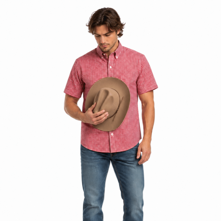 Chemise cowboy homme à petits carreaux vichy rouges (1)