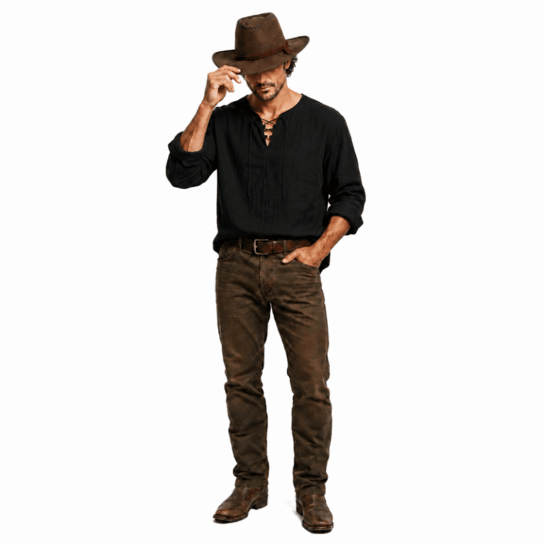 Chemise noir vintage légère coton lin à lacets (1)