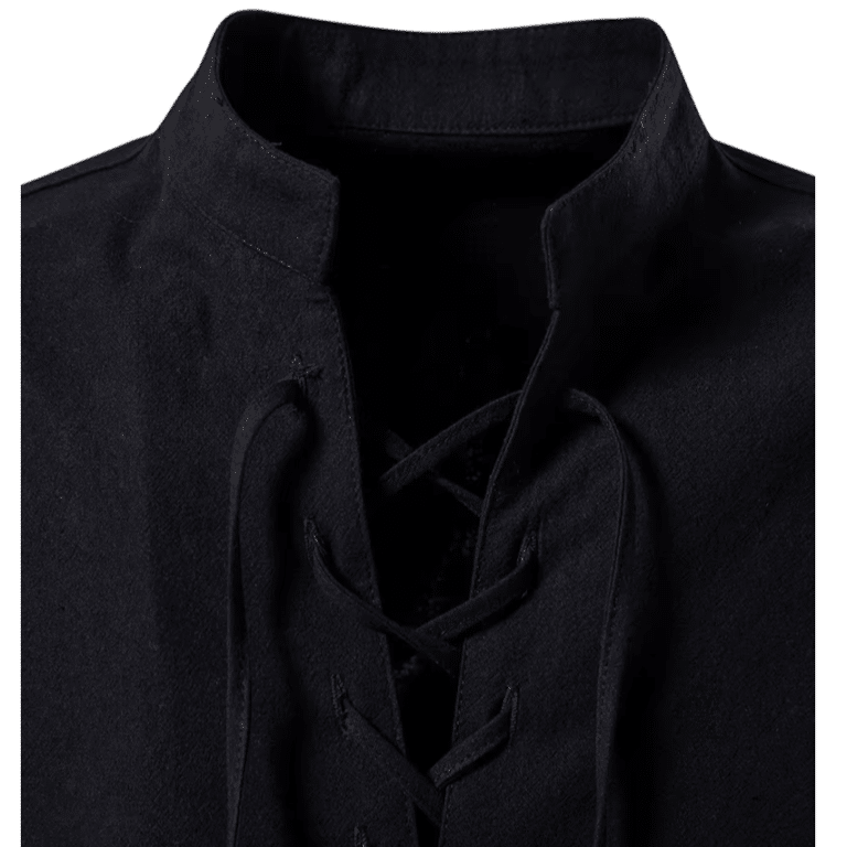 Chemise noir vintage légère coton lin à lacets (2)