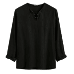 Chemise noir vintage légère coton lin à lacets (2)