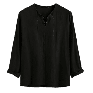 Chemise noir vintage légère coton lin à lacets