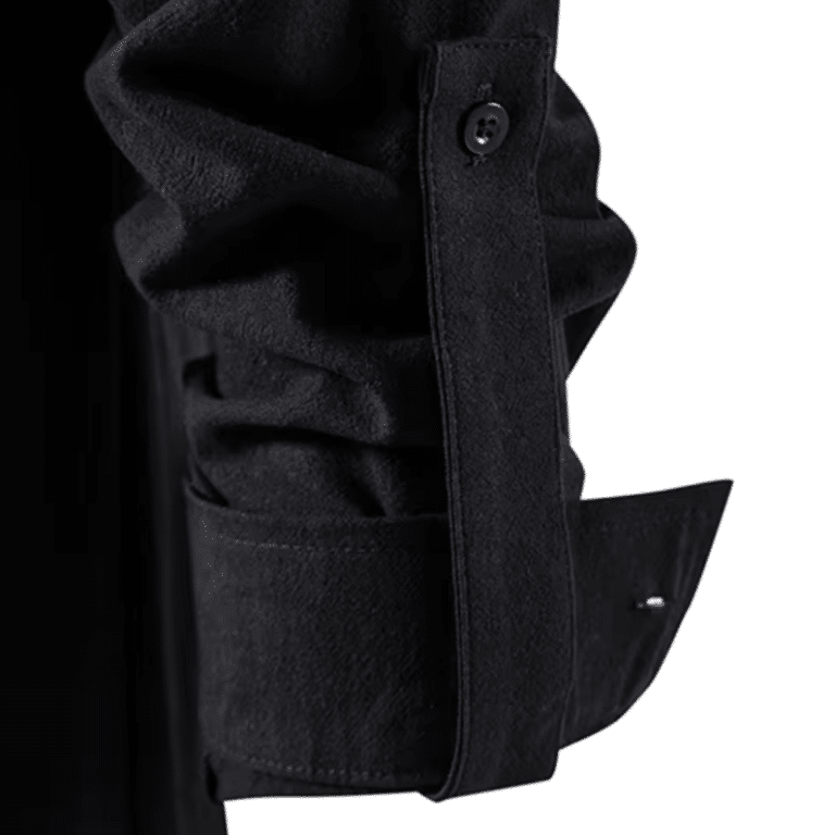 Chemise noir vintage légère coton lin à lacets (4)