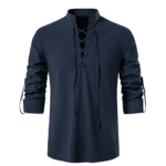 Chemise noir vintage légère coton lin à lacets (6)