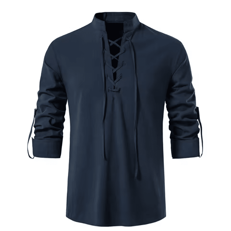 Chemise noir vintage légère coton lin à lacets (6)