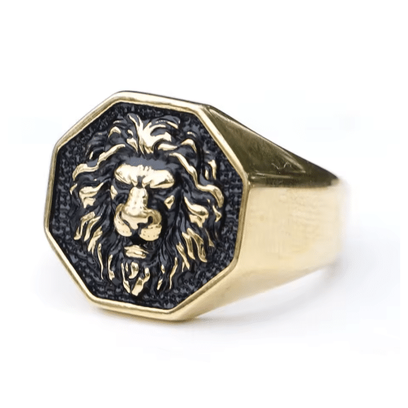 Chevalière homme dorée tête de lion (1)