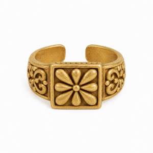 Chevalière vintage femme plaqué or motif floral