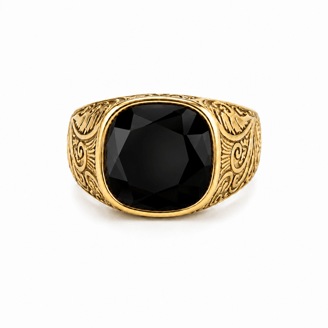 Chevalière western homme pierre noire (1)