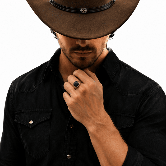 Chevalière western homme pierre noire (3)
