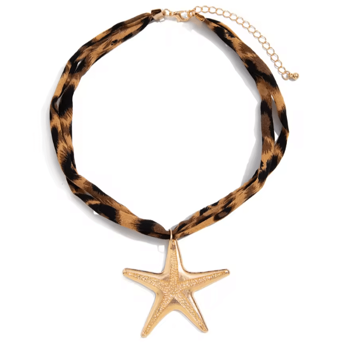 Collier bohème femme léopard à étoile de mer dorée (1)