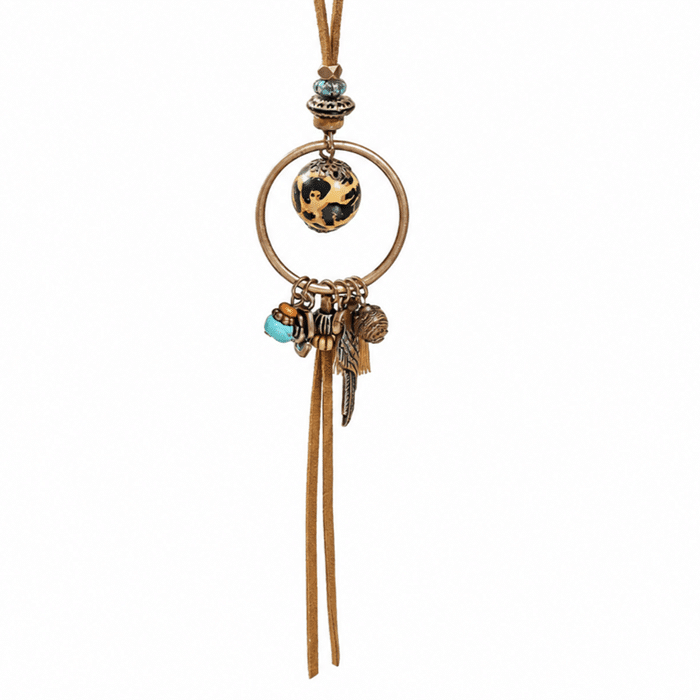 Collier country assemblage anneau, plume et breloques (1)