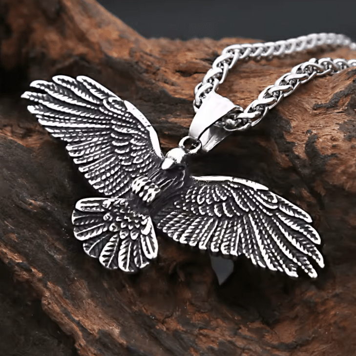 Collier cowboy argenté corbeau acier inoxydable