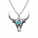 Collier cowboy argenté taureau turquoise acier inoxydable (1)