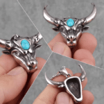 Collier cowboy argenté taureau turquoise acier inoxydable (3)
