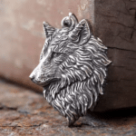 Collier cowboy argenté tete loup acier inoxydable (3)