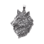 Collier cowboy argenté tete loup acier inoxydable (4)