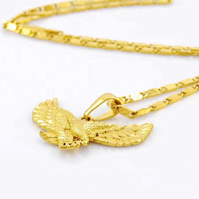 Collier cowboy doré à pendentif aigle aux ailes déployées (2)
