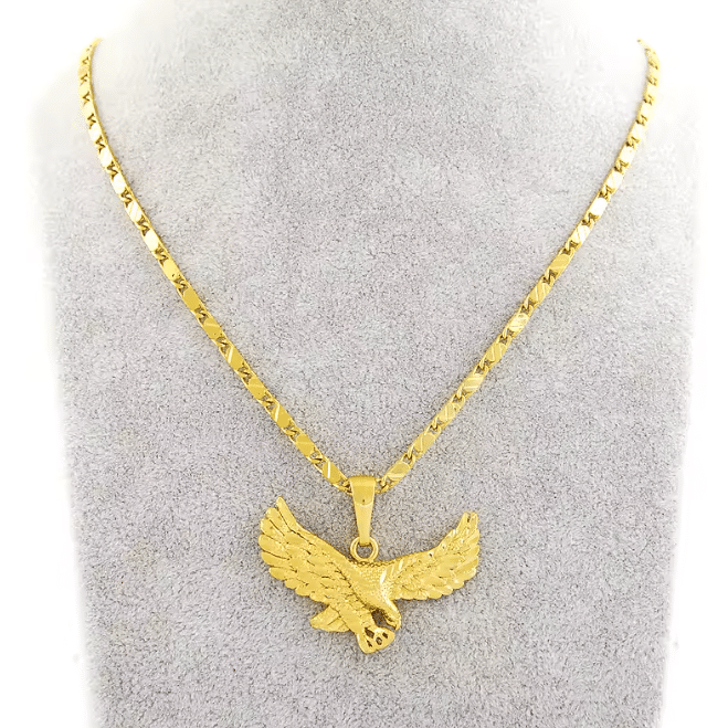 Collier cowboy doré à pendentif aigle aux ailes déployées (3)