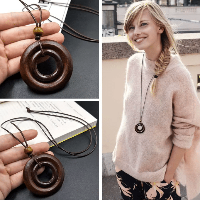 Collier double anneau bois nature et équilibre (3)