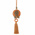 Collier sautoir attrape rêves feuilles pompon camel (2)
