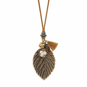 Collier western feuille nervurée finition bronze patiné