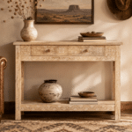 Console en bois massif western à tiroirs style prairie vintage (9)