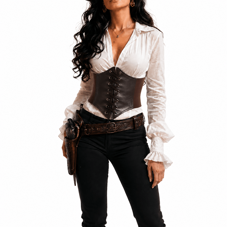 Corset femme western noir effet cuir