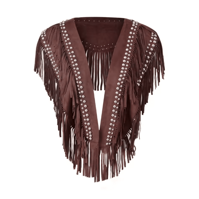 Gilet à frange femme rivets argentés (1)