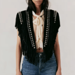 Gilet à frange femme rivets argentés (3)