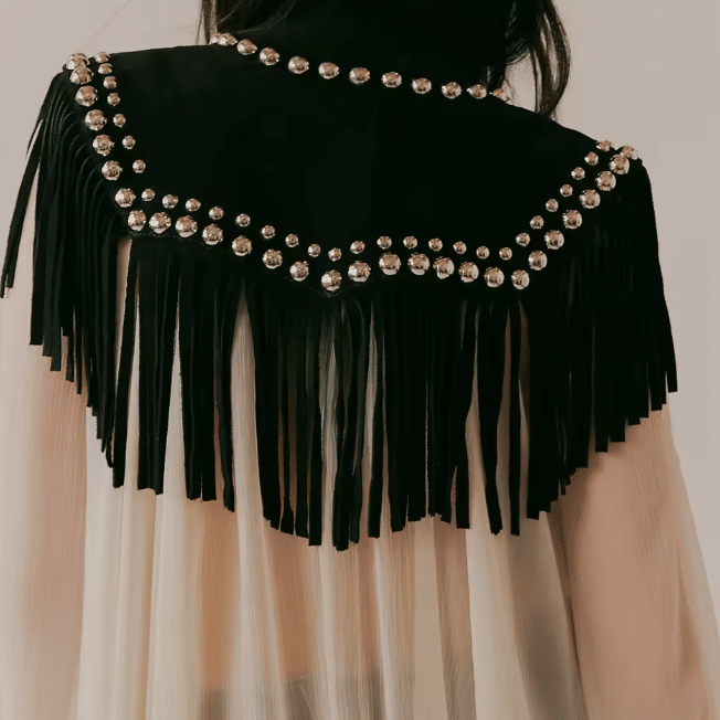 Gilet à frange femme rivets argentés (4)