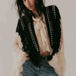 Gilet à frange femme rivets argentés (5)