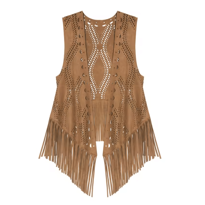 Gilet à franges ajouré aspect daim western (1)