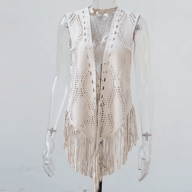 Gilet à franges ajouré aspect daim western (2)