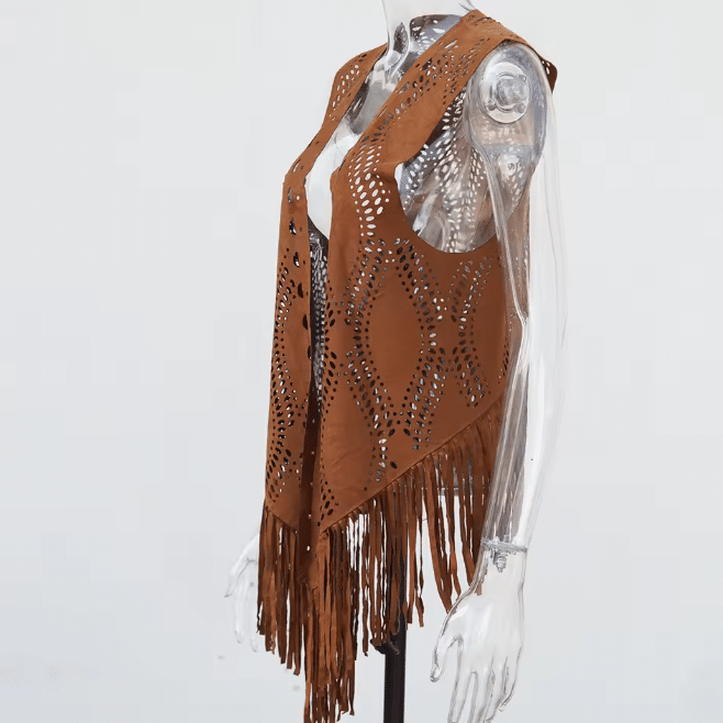 Gilet à franges ajouré aspect daim western (3)