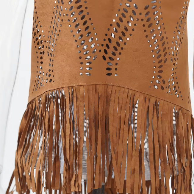 Gilet à franges ajouré aspect daim western (4)