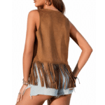 Gilet à franges camel motifs ajourés western daim végan (1)