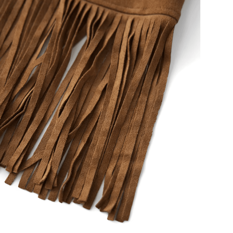 Gilet à franges camel motifs ajourés western daim végan (5)