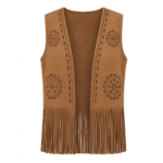 Gilet à franges camel motifs ajourés western daim végan (8)