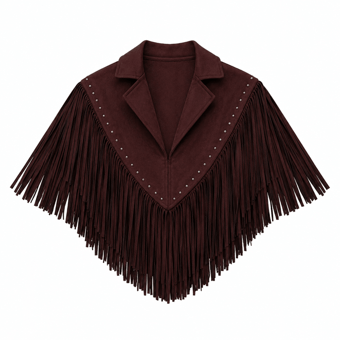 Gilet à franges vintage femme rivets dorés (7)