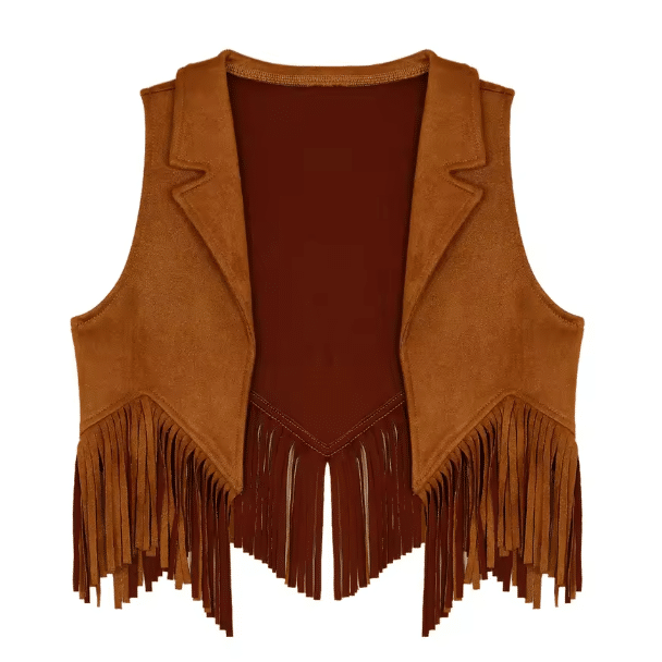 Gilet cowboy enfant marron franges Far ouest (1)