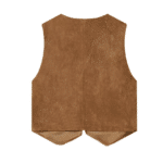 Gilet cowboy femme sans manches marron broderies florales (2)