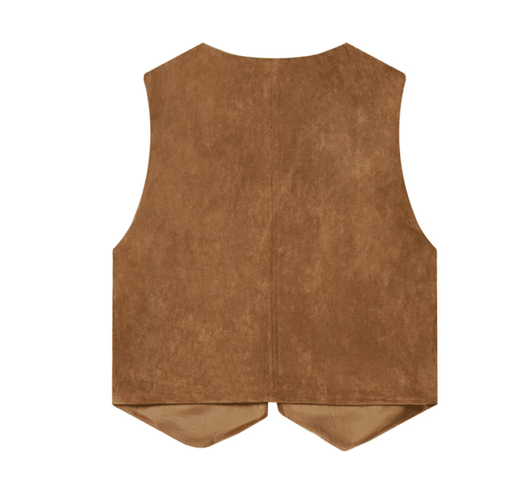 Gilet cowboy femme sans manches marron broderies florales (2)