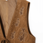 Gilet cowboy femme sans manches marron broderies florales (3)