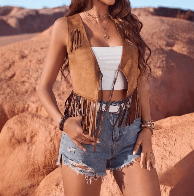 Gilet cowgirl camel à nouer (6)